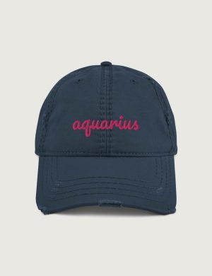 Aquarius Fancy font distressed vintage cap Navy