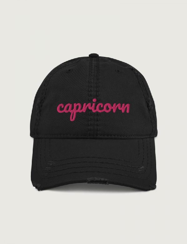 Capricorn Fancy font distressed vintage cap Black