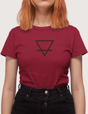 Womens Fashion fit T-Shirt Earth Element Alchemical Symbol Dark Red