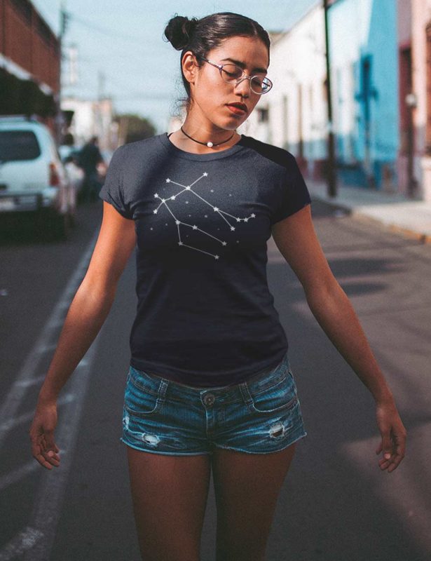 Womens Fashion fit T-Shirt Gemini Constellation Front Hero Navy