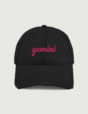 Gemini Fancy font distressed vintage cap Black