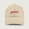 Gemini Fancy font distressed vintage cap Khaki