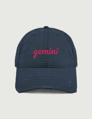 Gemini Fancy font distressed vintage cap Navy