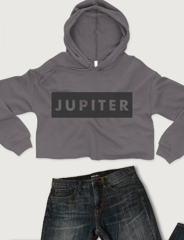 Planet Jupiter Printed Font Cropped Hoodie Storm