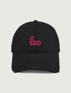 Leo Fancy font distressed vintage cap Black