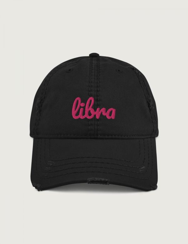 Libra Fancy font distressed vintage cap black