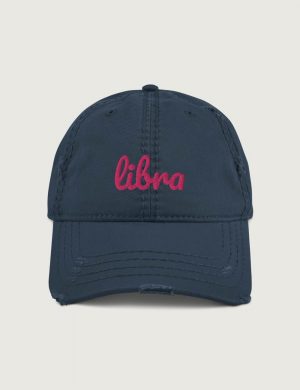 Libra Fancy font distressed vintage cap Navy