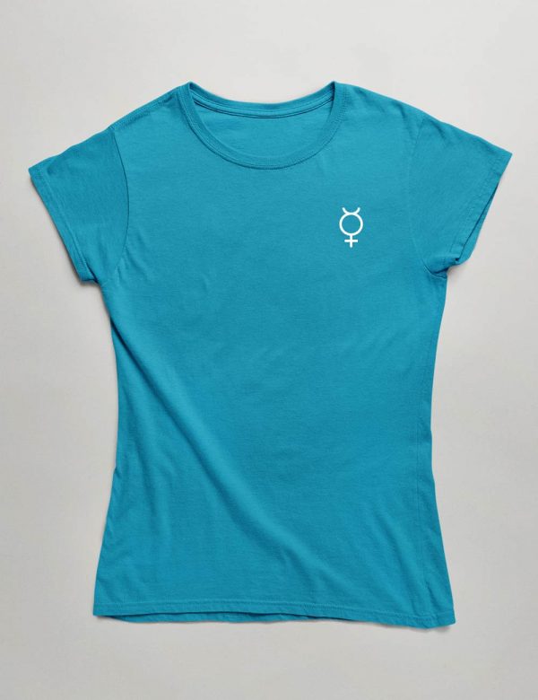 Womens Fashion fit T-Shirt Mercury Planet Symbology Series Carribean Blue