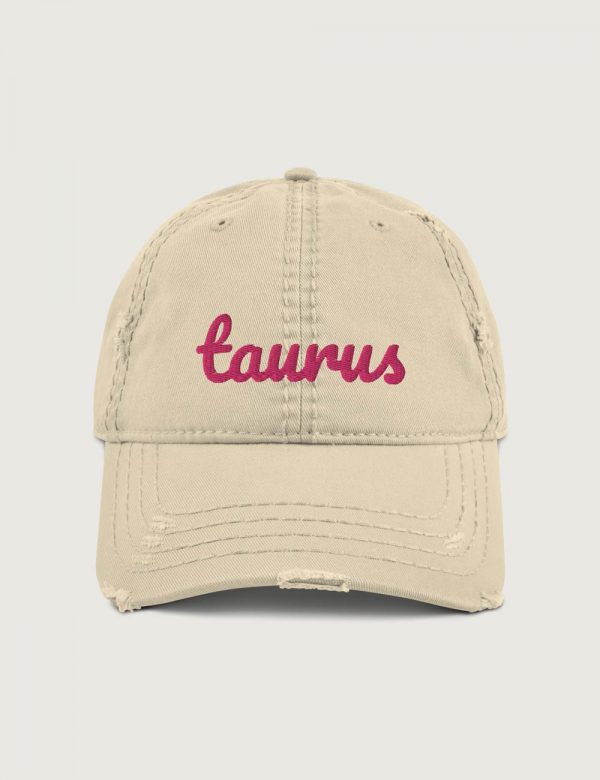 Taurus Fancy font distressed vintage cap Khaki
