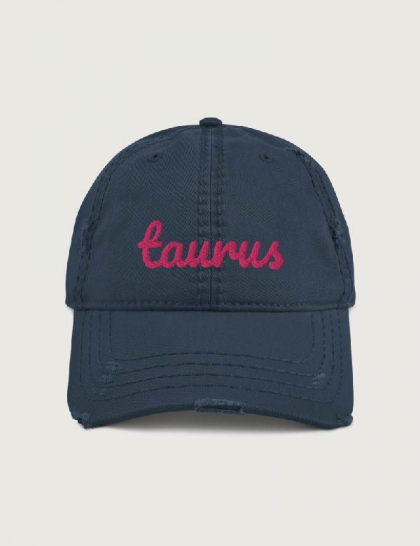 Taurus Fancy font distressed vintage cap Navy
