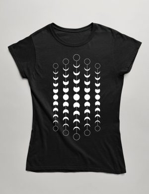 Womens Fashion fit T-Shirt Vertical Tribal Moon Phase Black