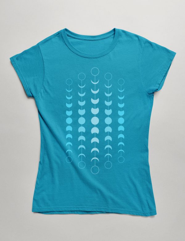 Womens Fashion fit T-Shirt Vertical Tribal Moon Phase Carribean Blue