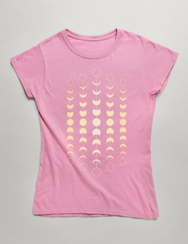 Womens Fashion fit T-Shirt Vertical Tribal Moon Phase Pink