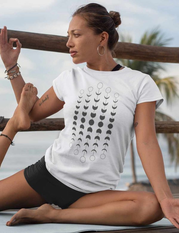 Womens Fashion fit T-Shirt Vertical Tribal Moon Phase White Hero Shot
