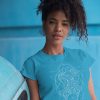 Womens Fashion fit T-Shirt The Spirit of Gemini Front Model Carribean blue