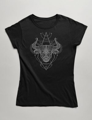 Womens Fashion fit T-Shirt The Spirit of Taurus Front Black