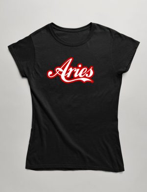 Womens Fashion fit T-Shirt Cola Font Aries Front Black