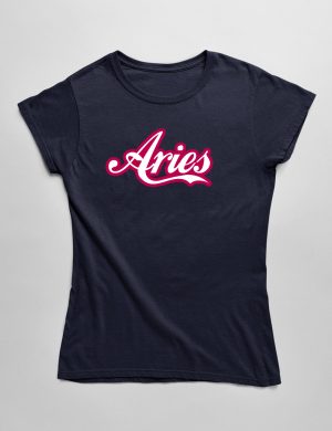 Womens Fashion fit T-Shirt Cola Font Aries Front Navy