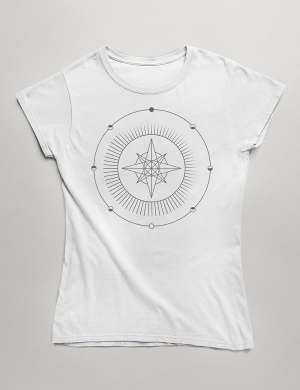 Geometric Star and Moon Phases Women's Fashion fit T-Shirt White