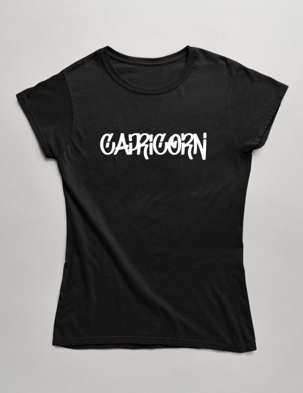 Womens Fashion fit T-Shirt Graffiti Font Capricorn Front Black