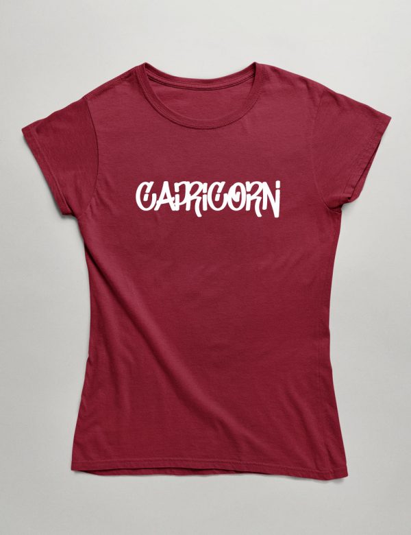 Womens Fashion fit T-Shirt Graffiti Font Capricorn Front Dark Red