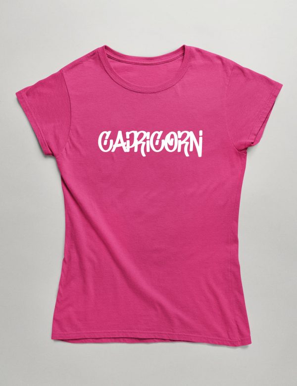 Womens Fashion fit T-Shirt Graffiti Font Capricorn Front Hot Pink
