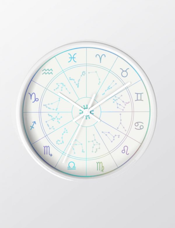 Astrology Wall Clock Rainbow White edging