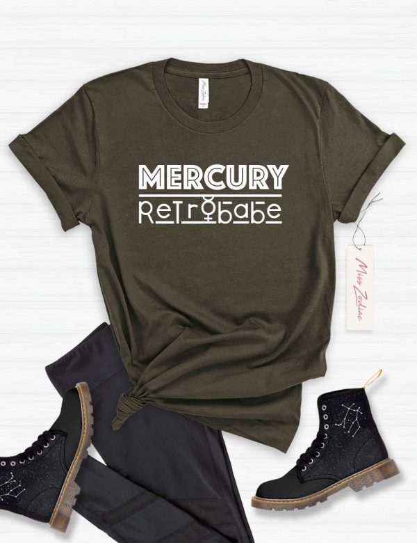 Mercury Retrobabe Astrology Tshirt, 100% Cotton Big T-Shirt Army