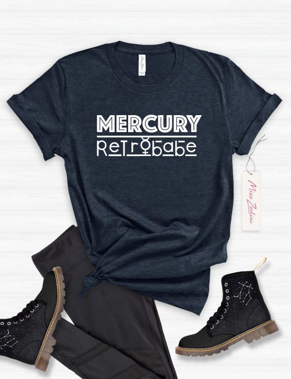 Mercury Retrobabe Astrology Tshirt, 100% Cotton Big T-Shirt Midnight Navy Heather