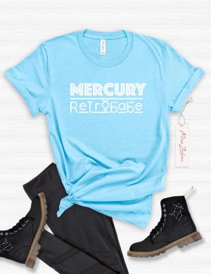 Mercury Retrobabe Astrology Tshirt, 100% Cotton Big T-Shirt Ocean Blue