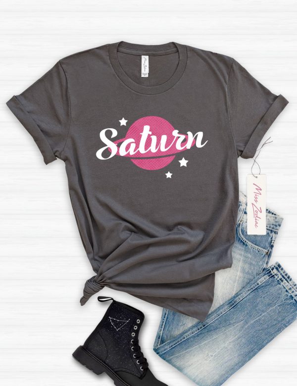 Planet Saturn Retro, Vintage Astrology Tshirt, 100% Cotton Big T-Shirt Asphalt