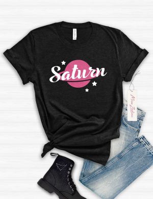 Planet Saturn Retro, Vintage Astrology Tshirt, 100% Cotton Big T-Shirt Black