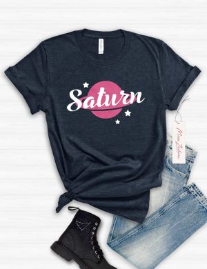 Planet Saturn Retro, Vintage Astrology Tshirt, 100% Cotton Big T-Shirt Heather Midnight Navy