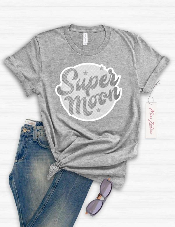 Super Moon Retro, Vintage Astrology Tshirt, 100% Cotton Big T-Shirt Athletic Grey