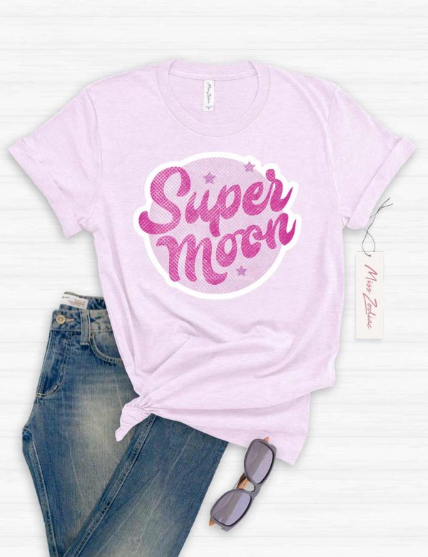 Super Moon Retro, Vintage Astrology Tshirt, 100% Cotton Big T-Shirt Pink