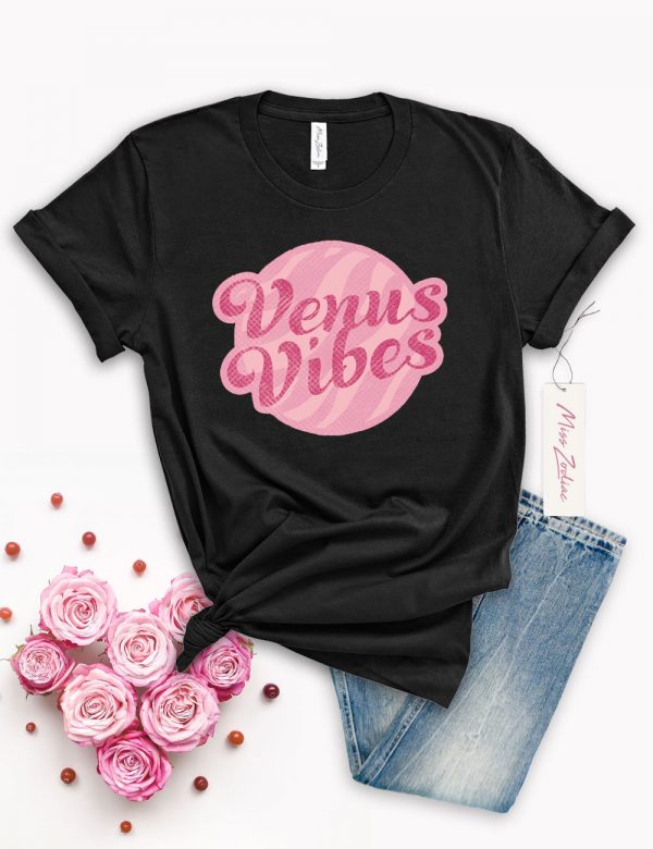 Venus Vibes Retro, Vintage Astrology Tshirt, 100% Cotton Big T-Shirt Black