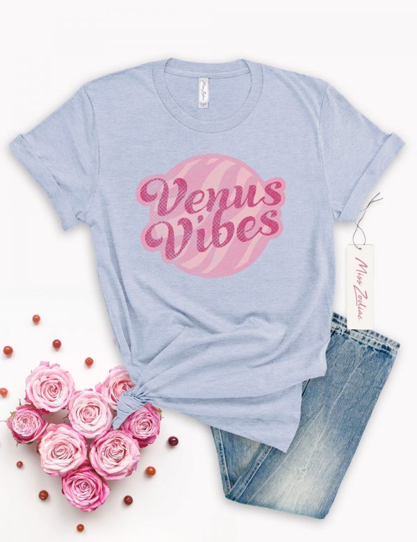 Venus Vibes Retro, Vintage Astrology Tshirt, 100% Cotton Big T-Shirt Heather Blue
