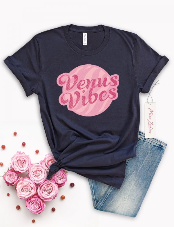 Venus Vibes Retro, Vintage Astrology Tshirt, 100% Cotton Big T-Shirt Midnight Navy Heather