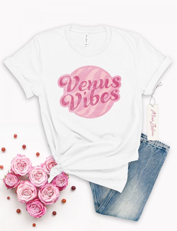 Venus Vibes Retro, Vintage Astrology Tshirt, 100% Cotton Big T-Shirt White