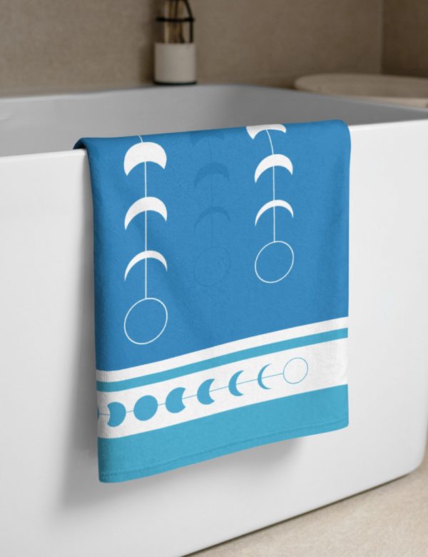 Flower Of Life and Moon Phase Travel Beach Towel Blue in the bathroom