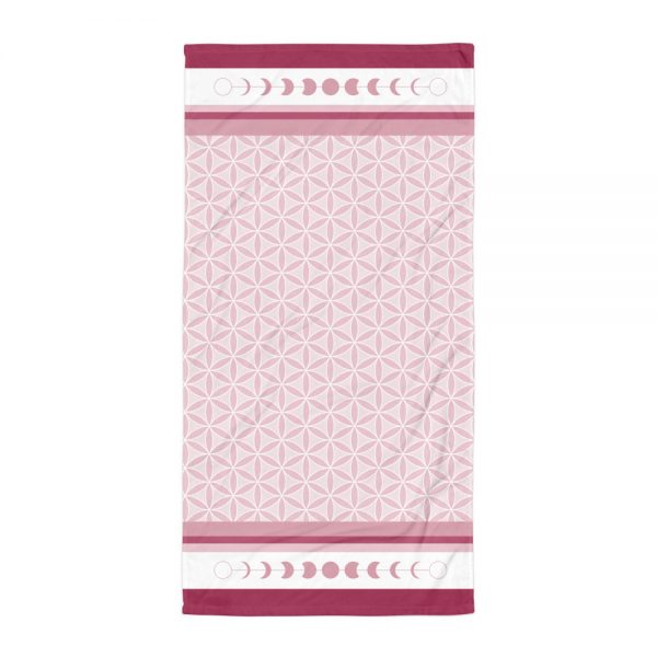 Flower Of Life and Moon Phase Travel Beach Towel Pink