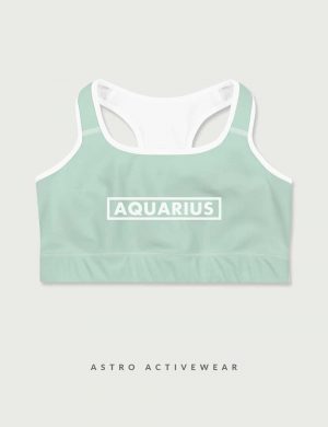 Aquarius Star Sign Font Striped Trainer Printed Sports Bra Mint Green Front