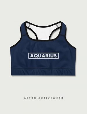 Aquarius Star Sign Font Striped Trainer Printed Sports Bra Navy Front
