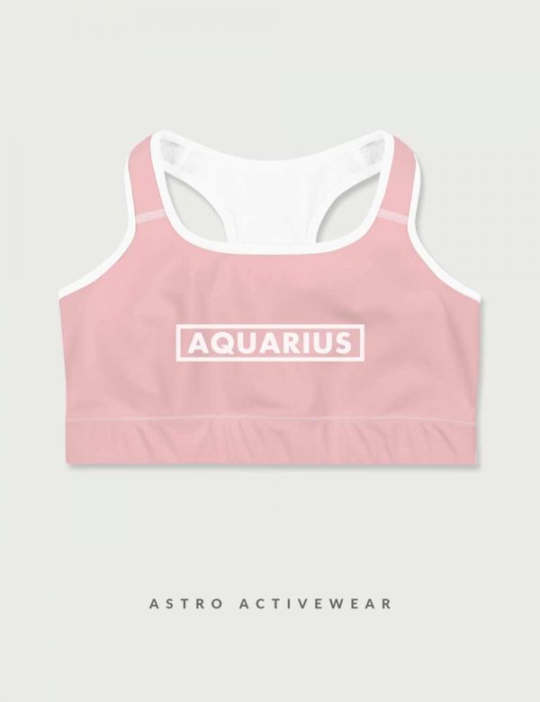 Aquarius Star Sign Font Striped Trainer Printed Sports Bra Pink Front