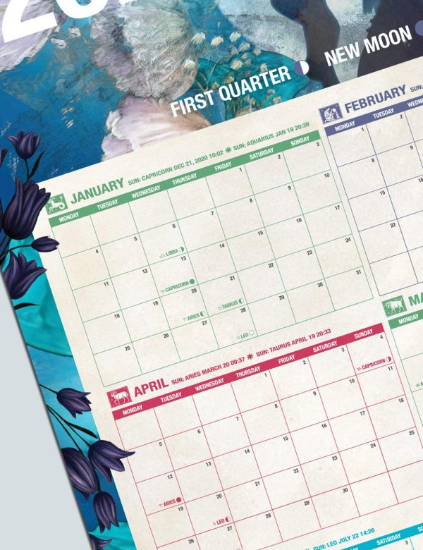 Miss Zodiac Original 2021 Astrology Moon Calendar Year Planner Printed Poster Close up