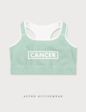 Cancer Star Sign Font Striped Trainer Printed Sports Bra Mint Green Front