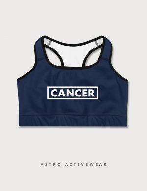 Cancer Star Sign Font Striped Trainer Printed Sports Bra Navy Front