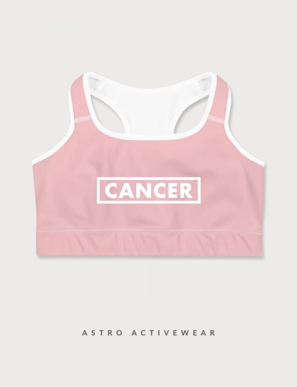 Cancer Star Sign Font Striped Trainer Printed Sports Bra Pink Front