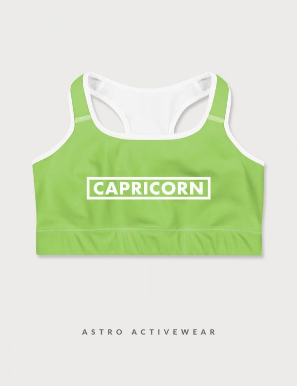 Capricorn Star Sign Font Striped Trainer Printed Sports Bra Fluorescent Green Front