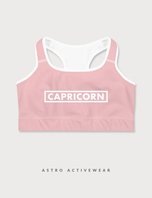 Capricorn Star Sign Font Striped Trainer Printed Sports Bra Pink Front